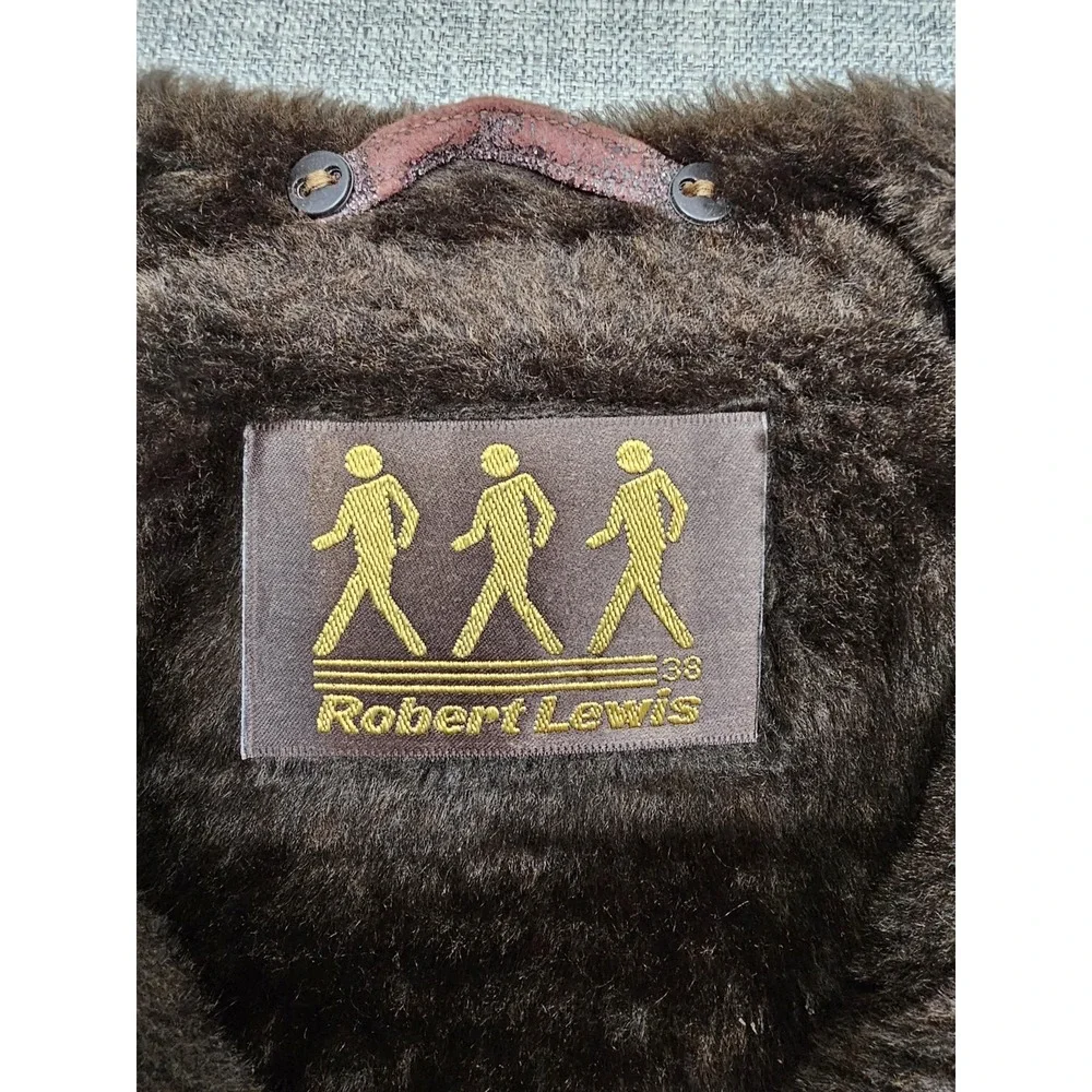 VINTAGE Robert Lewis Jacket Mens 38 Brown Suede Faux Fur Bomber Shearling